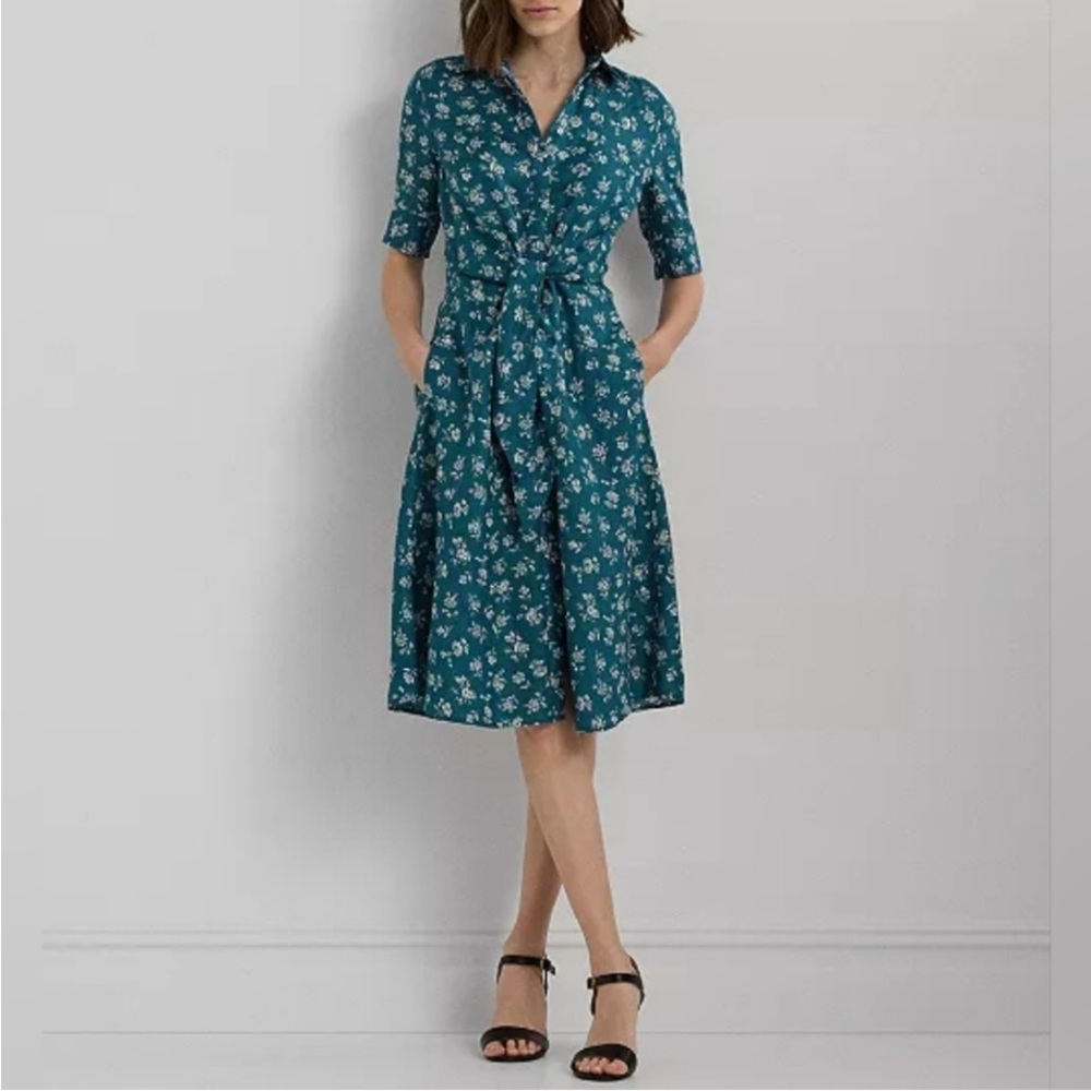 Ralph Lauren Teal Floral Midi Dress